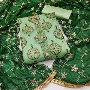 Green Embroidered Chanderi Dress Material