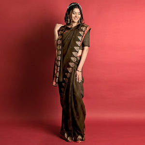 Olive Green Printed Georgette Saree