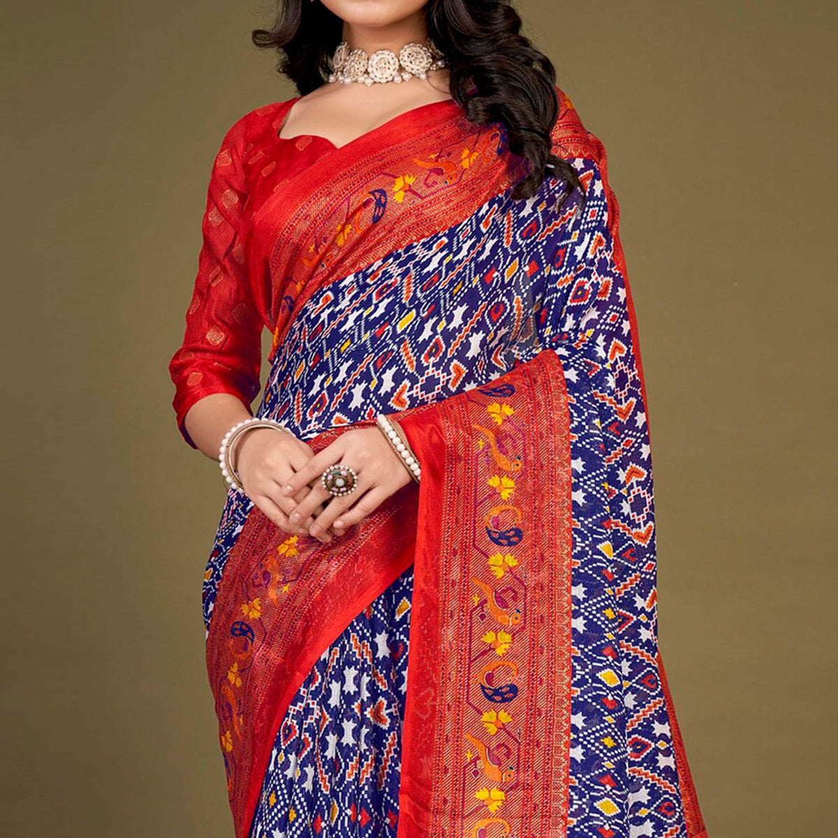 Purple Printed Jute Patola Saree With Tassels