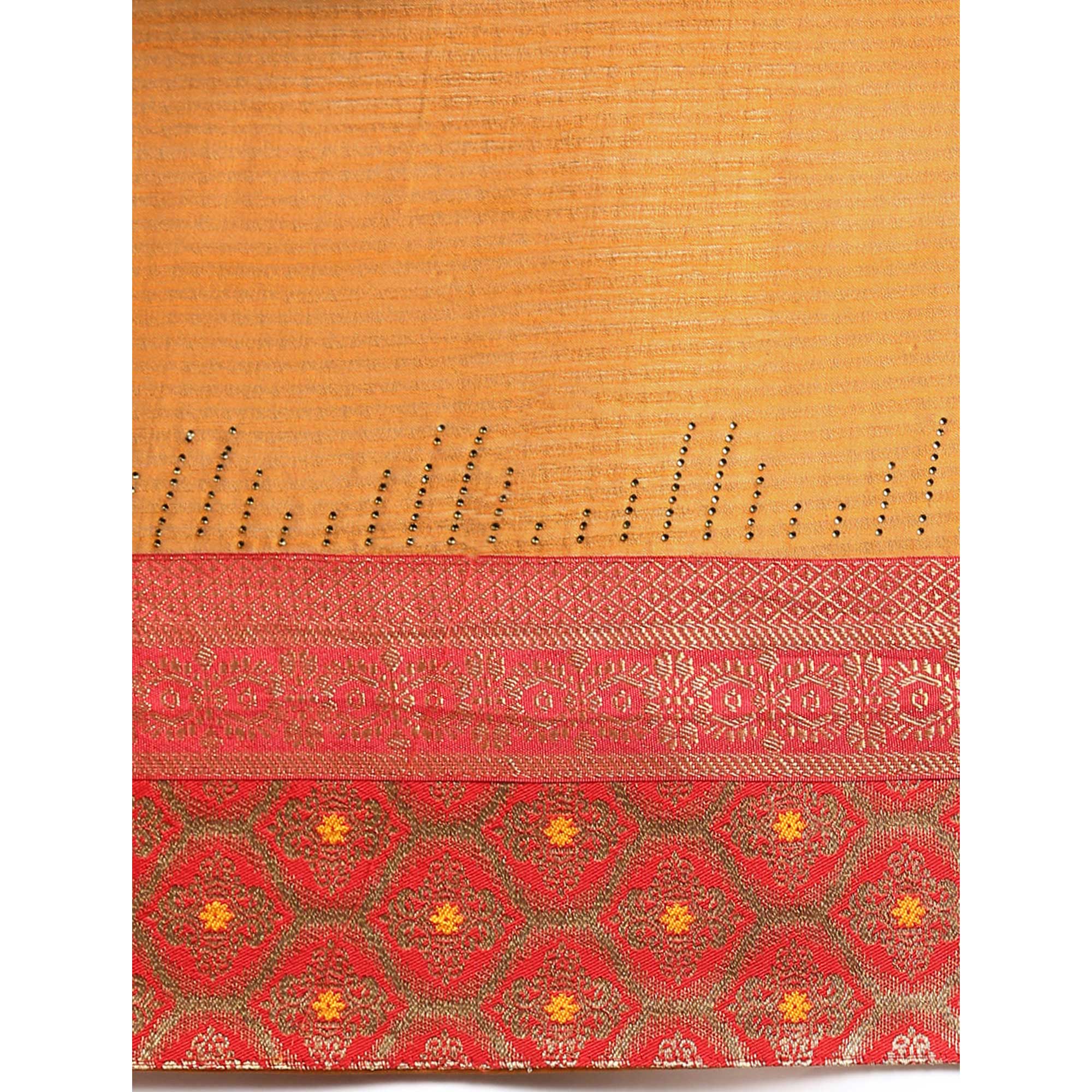 Mustard Swaroski Work With Woven Border Satin Saree
