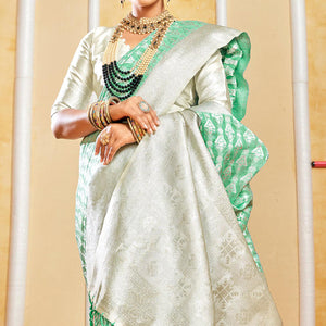 Green Woven Cotton Silk Saree With Tassels