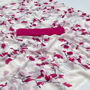 White Pink Floral Printed Georgette Saree