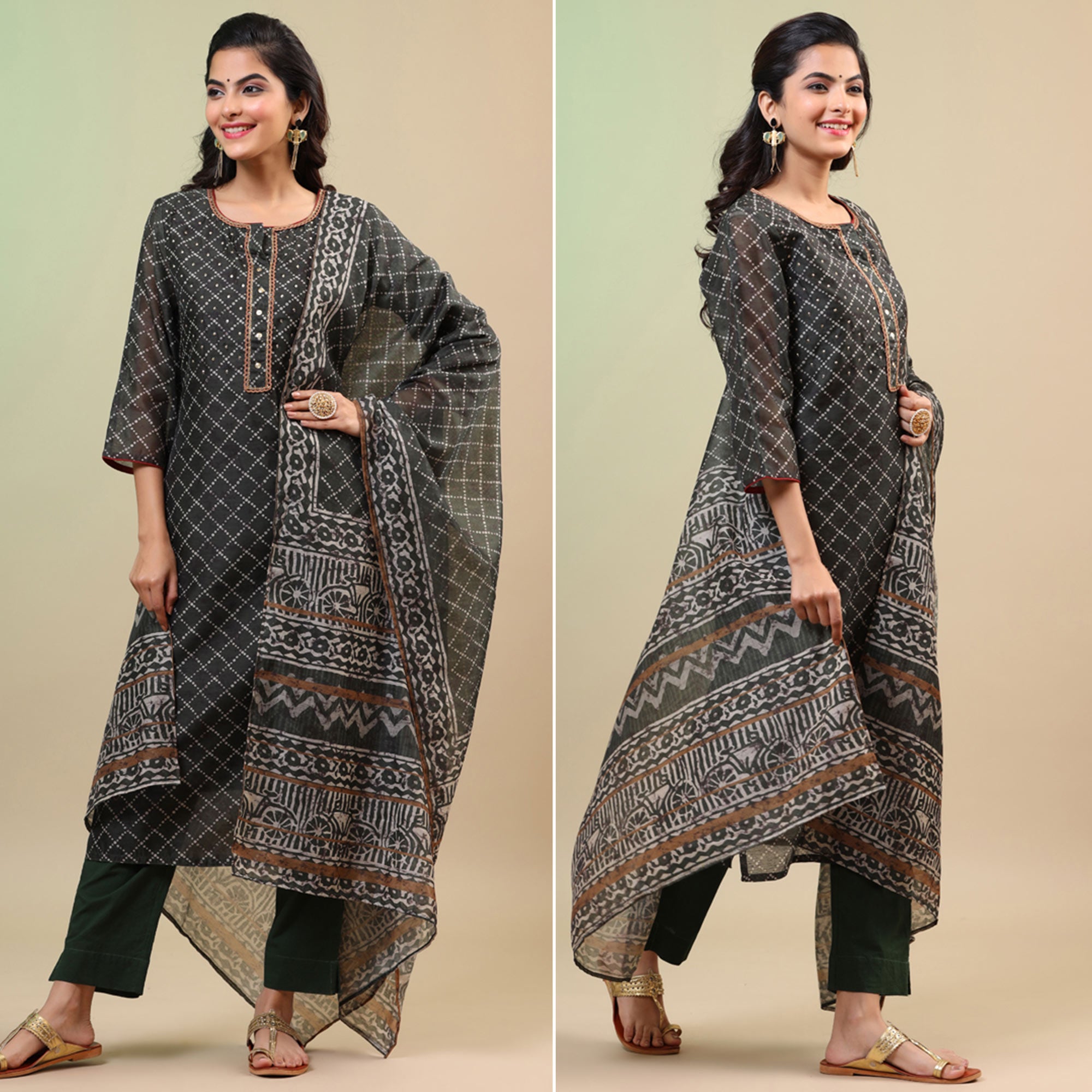Black Printed Chanderi Salwar Suit