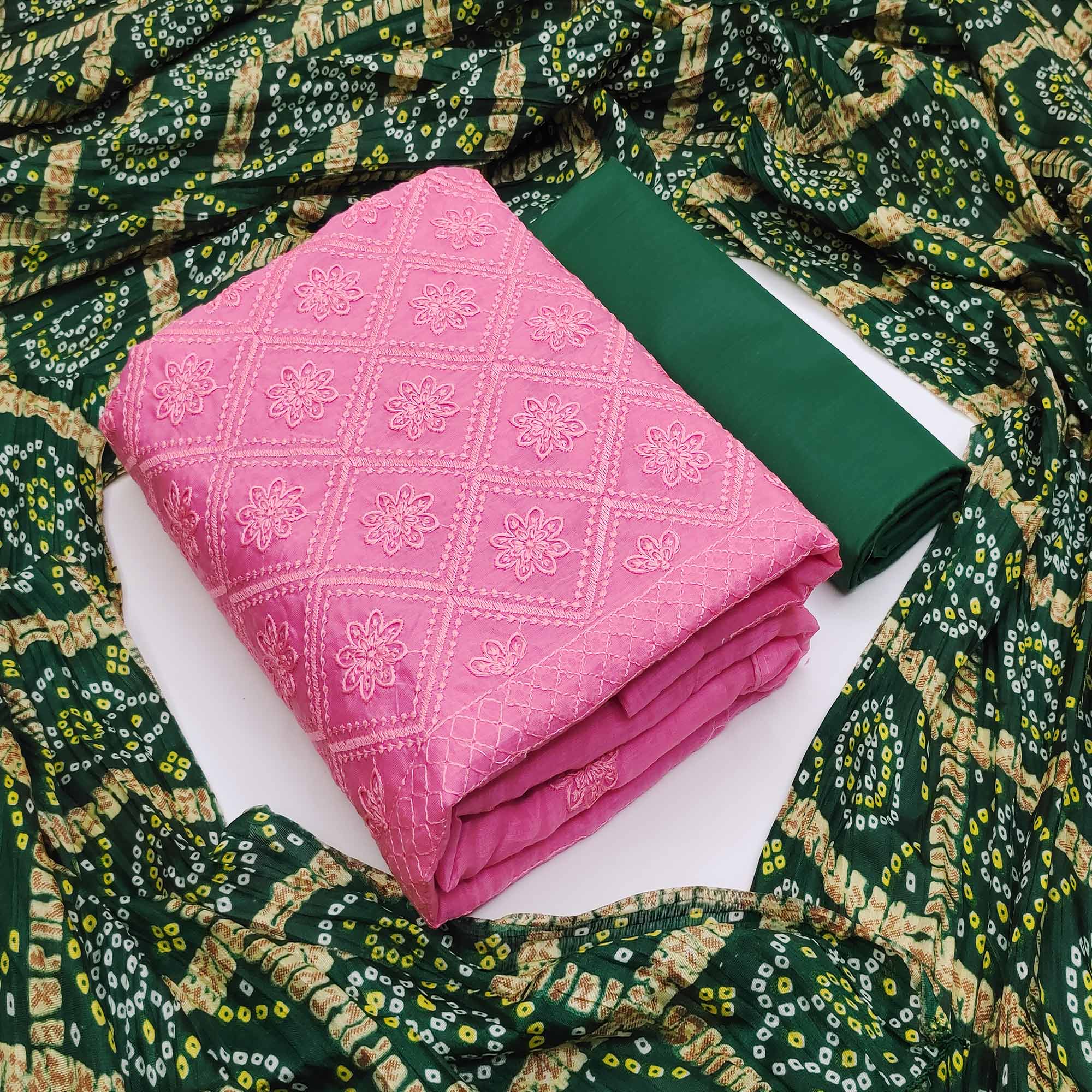 Pink Embroidered Chanderi Dress Material