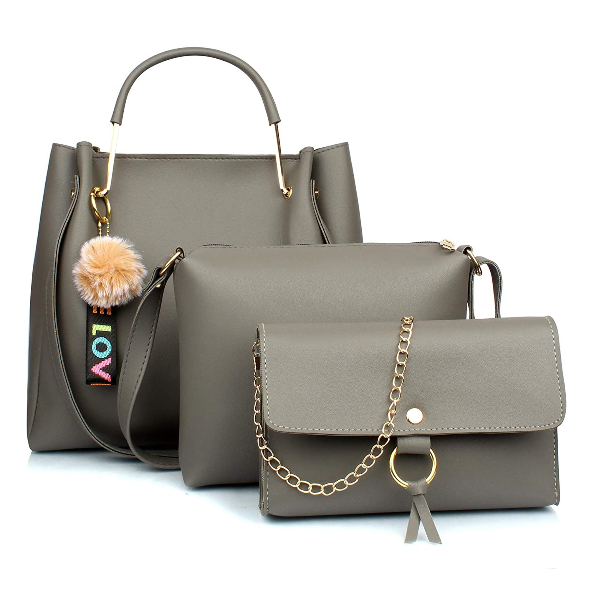 TMN - Women Grey Vegan Leather Handbag (Pack of 3)