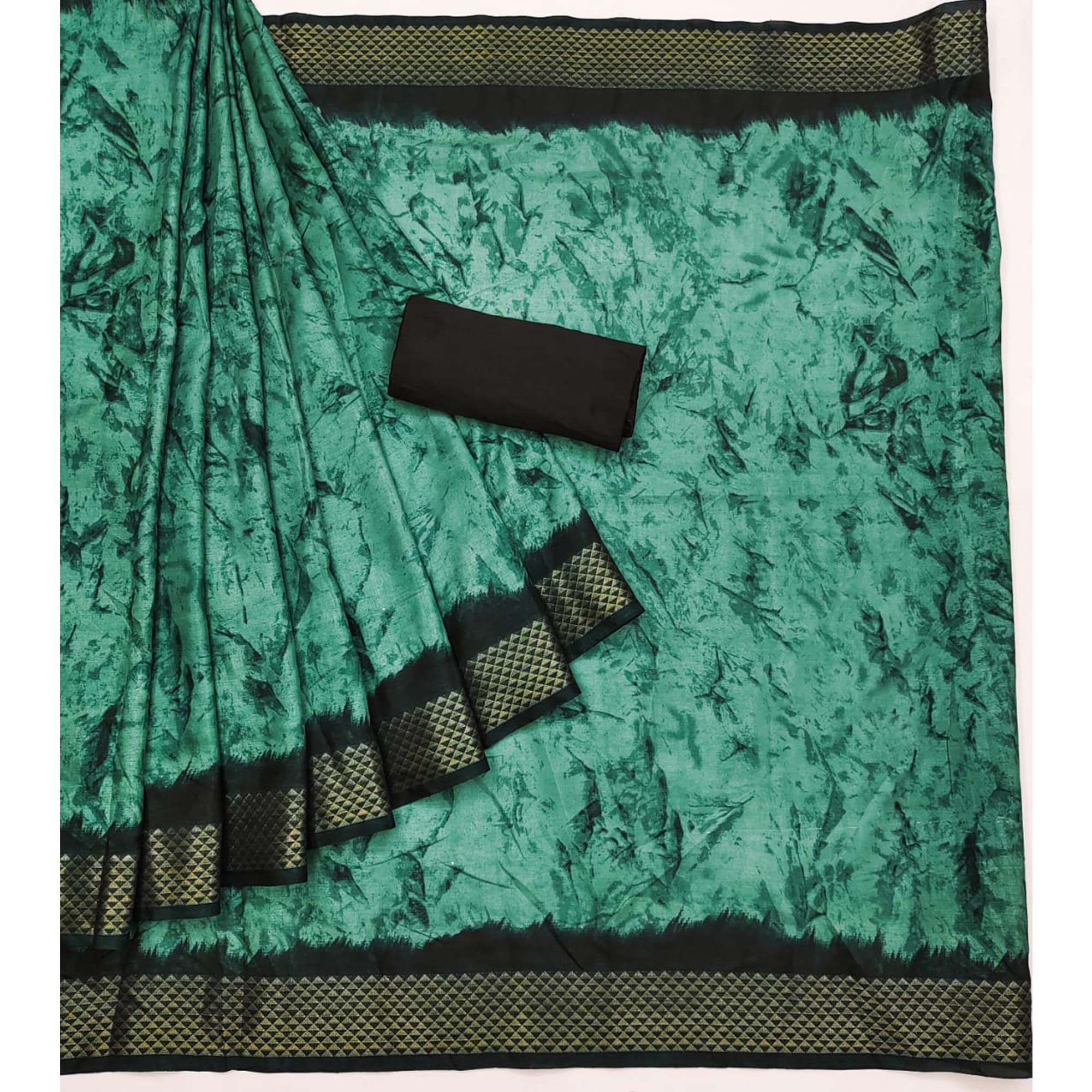 Turquoise Printed Art Silk Saree