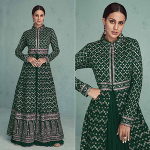 Green Floral Embroidered Georgette Front Slit Suit