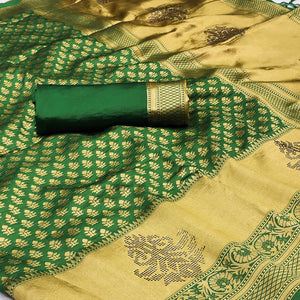 Green Woven Art Silk Saree With Tassels