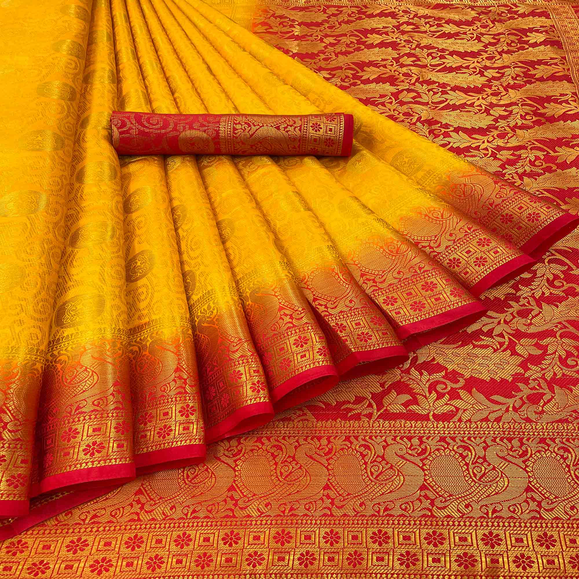 Yellow Woven Banarasi Silk Saree