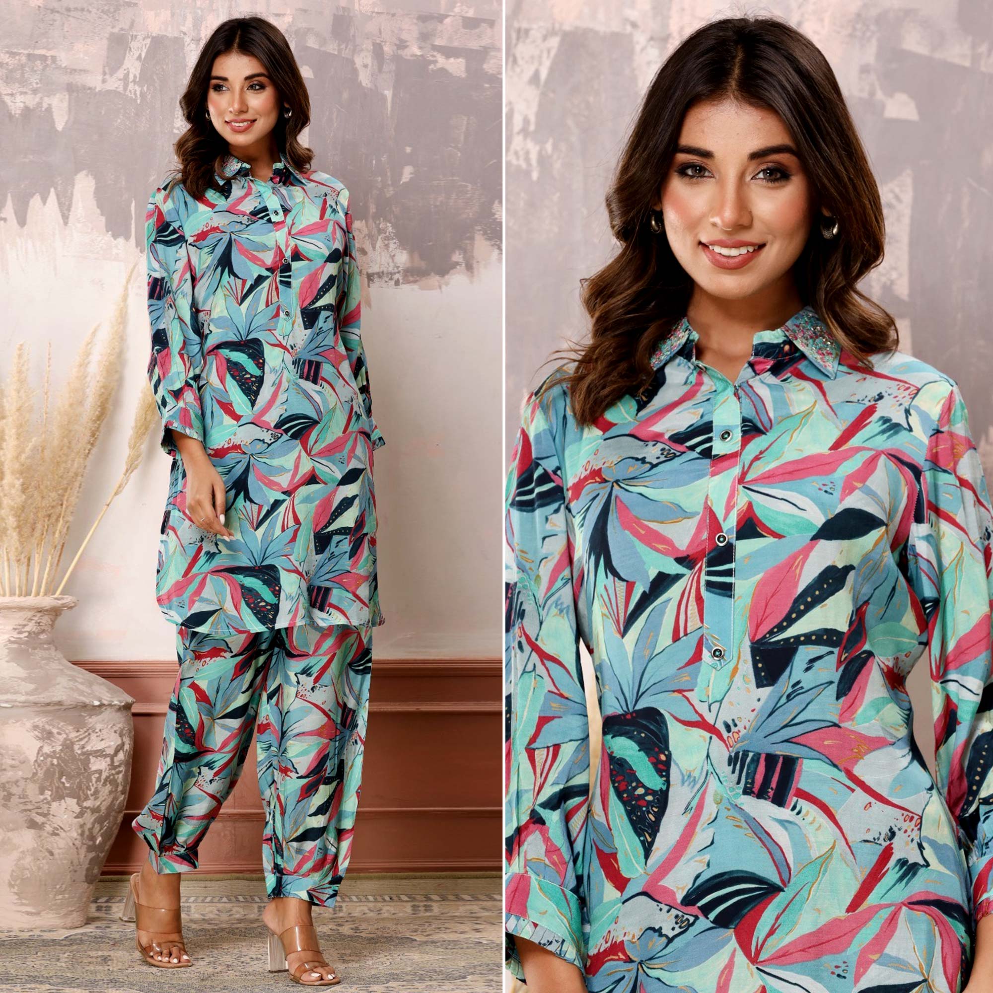 Multicolor Floral Printed Muslin Co Ord Set