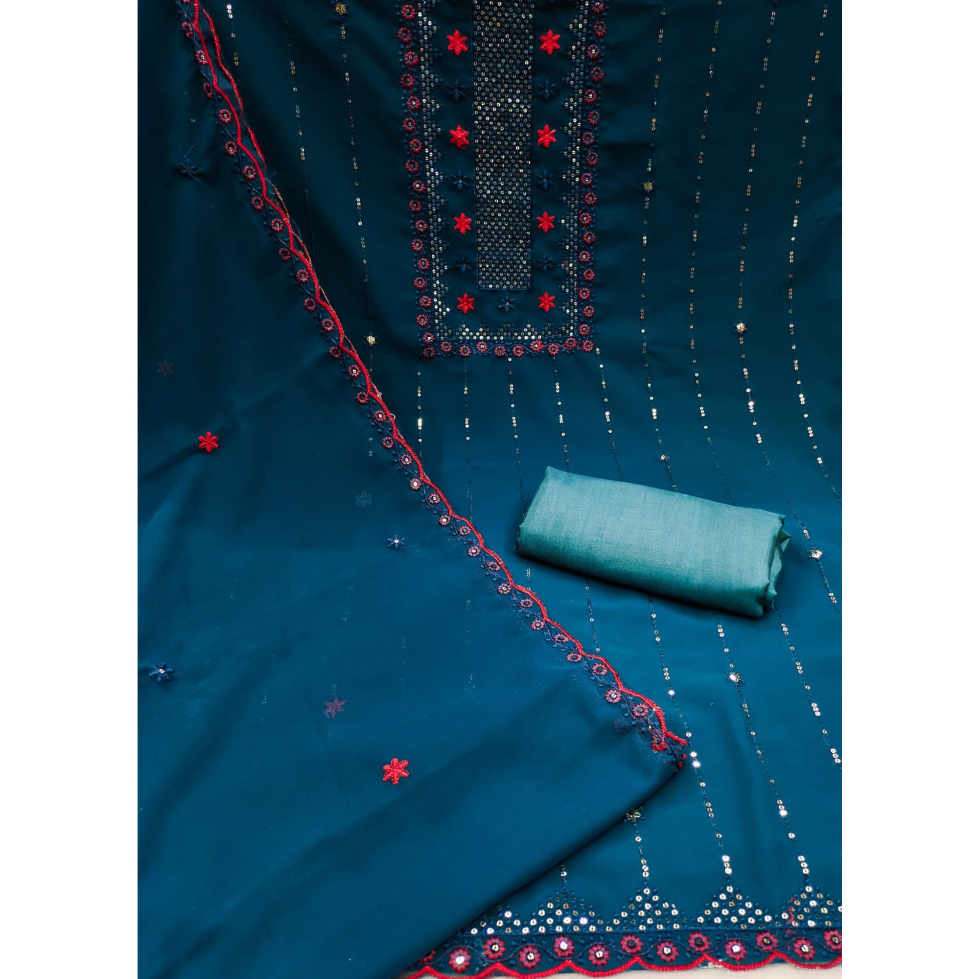 Morpich Sequins Embroidered Georgette Dress Material