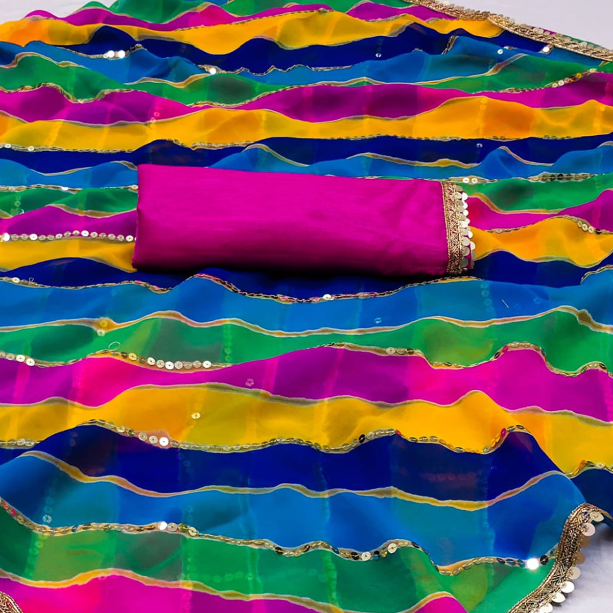 Multicolor Sequins Work Georgette Saree