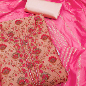 Peach Printed With Handwork Modal Dress Material
