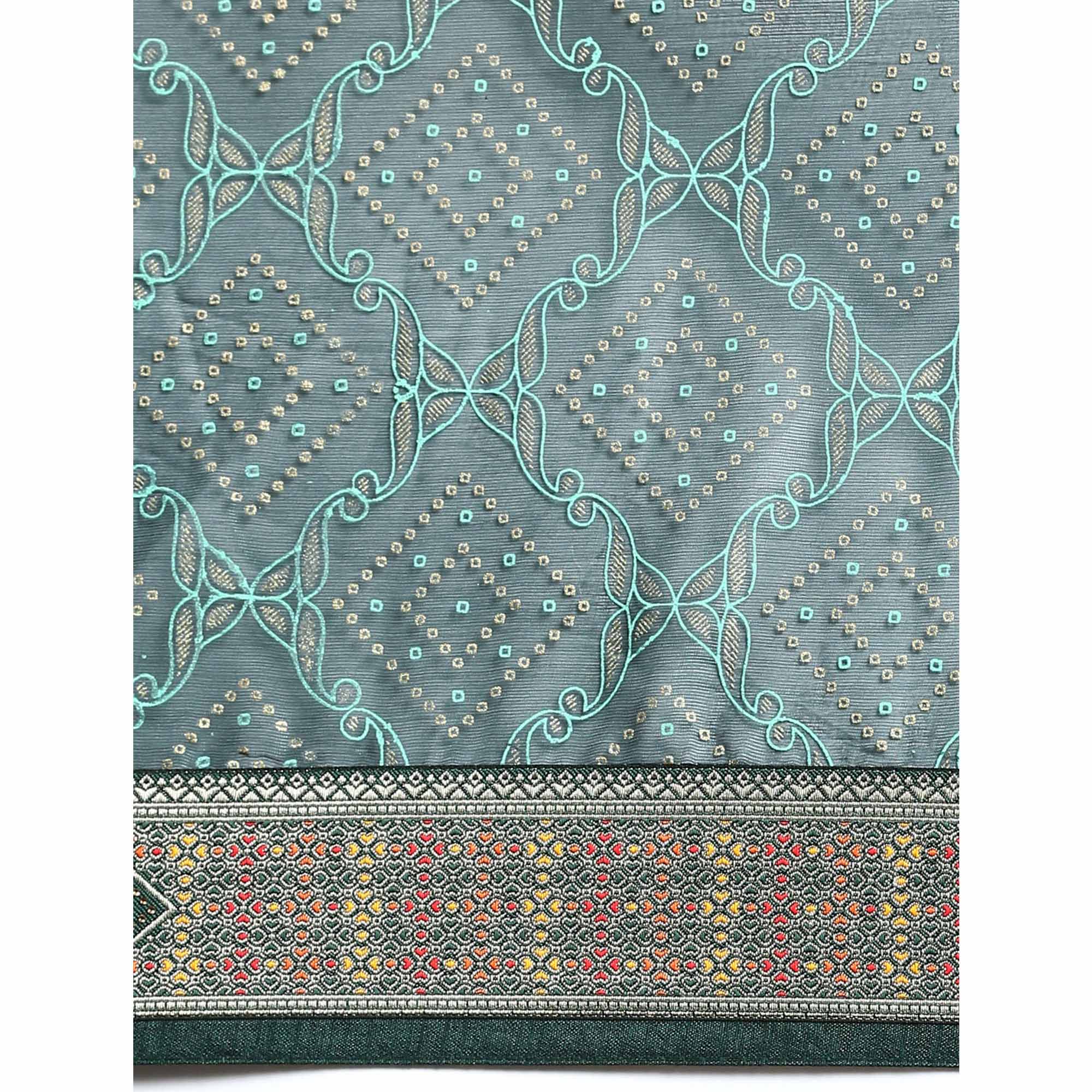 Green Foil Printed With Fancy Border Chiffon Saree