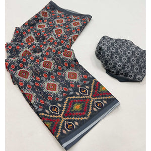 Grey Digital Printed Georgette Saree