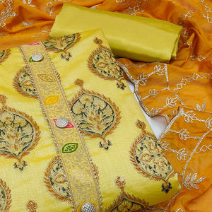 Yellow Embroidered Chanderi Dress Material