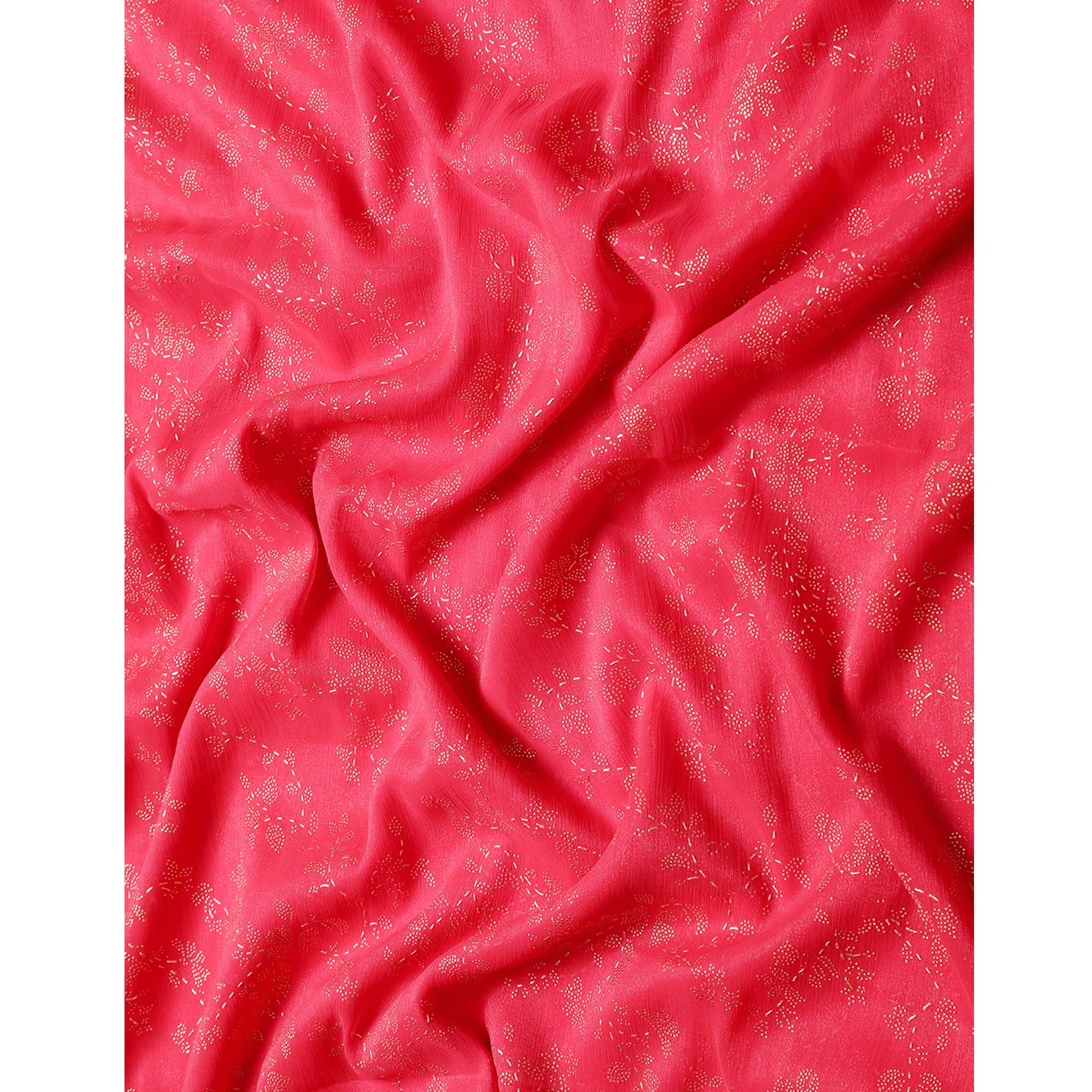 Pink Floral Foil Printed Shimmer Saree