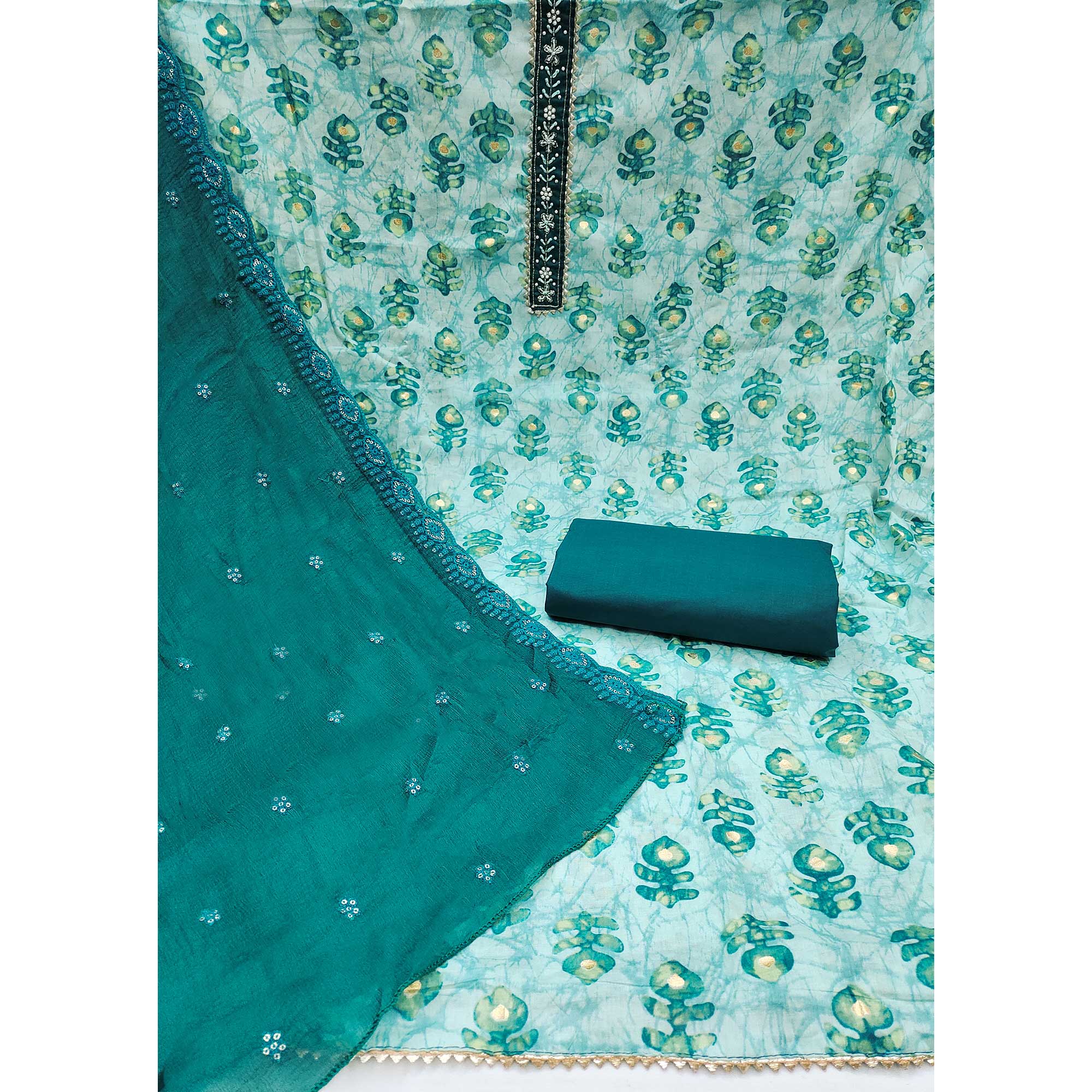 Green Printed Pure Cotton Dress Material