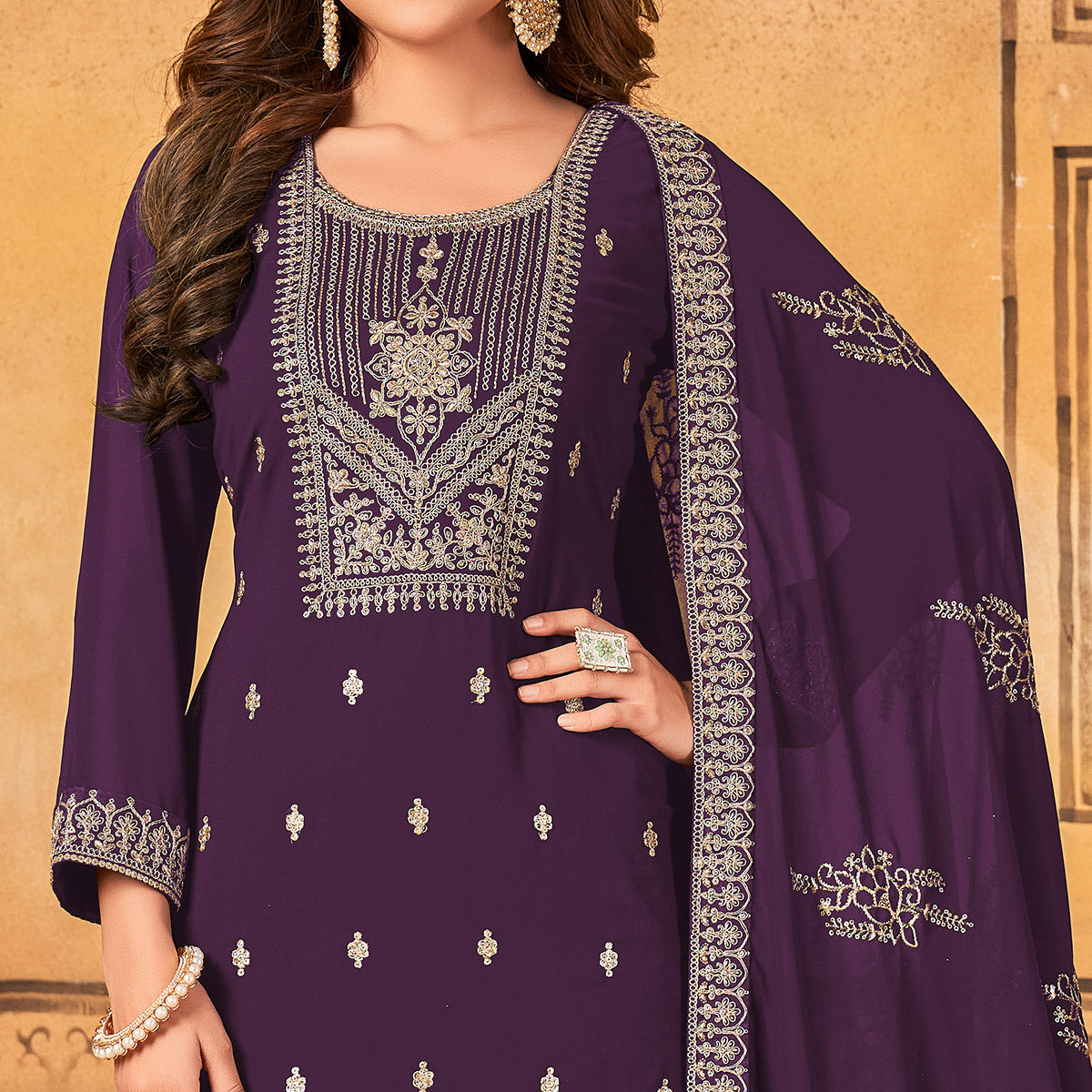 Purple Floral Embroidered Georgette Salwar Suit
