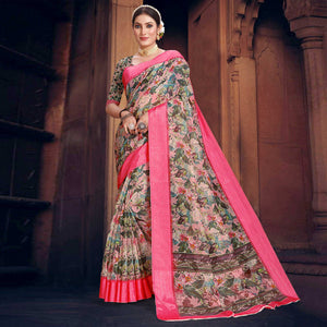 Light Pink Digital Printed Cotton Blend Saree