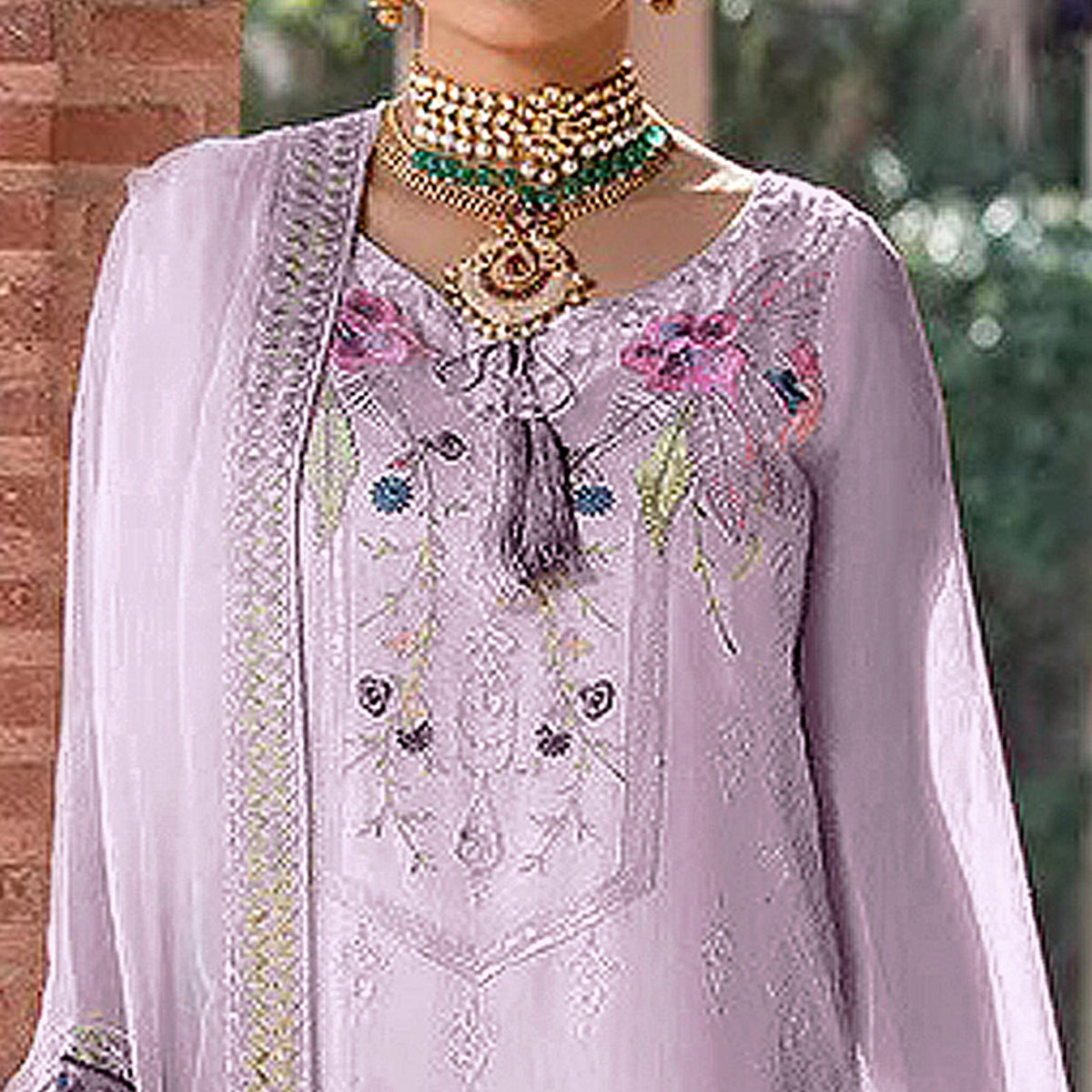 Lavender Embroidered Georgette Pakistani Suit