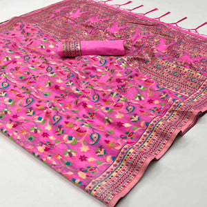 Pink Floral Woven Chanderi Saree