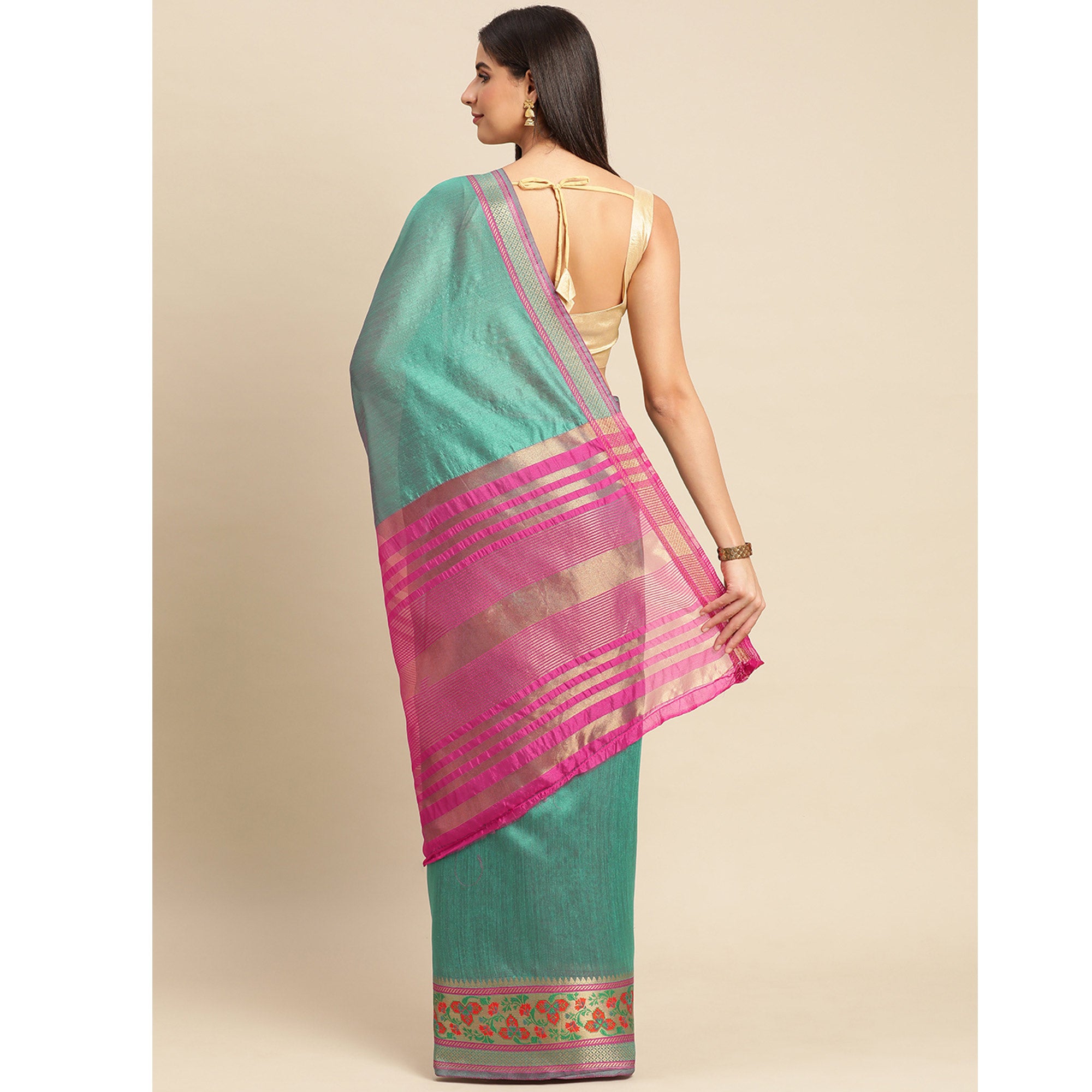 Rama Woven Cotton Silk Saree