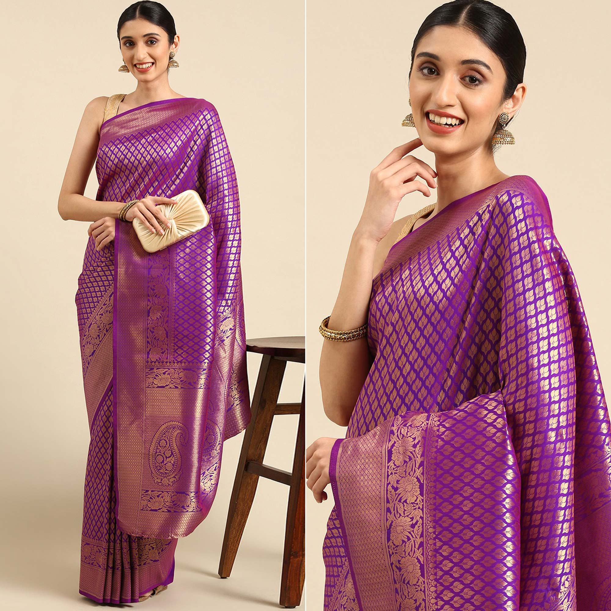 Violet Woven Kanjivaram Silk Saree