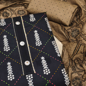 Black Printed Pure Cotton Dress Material