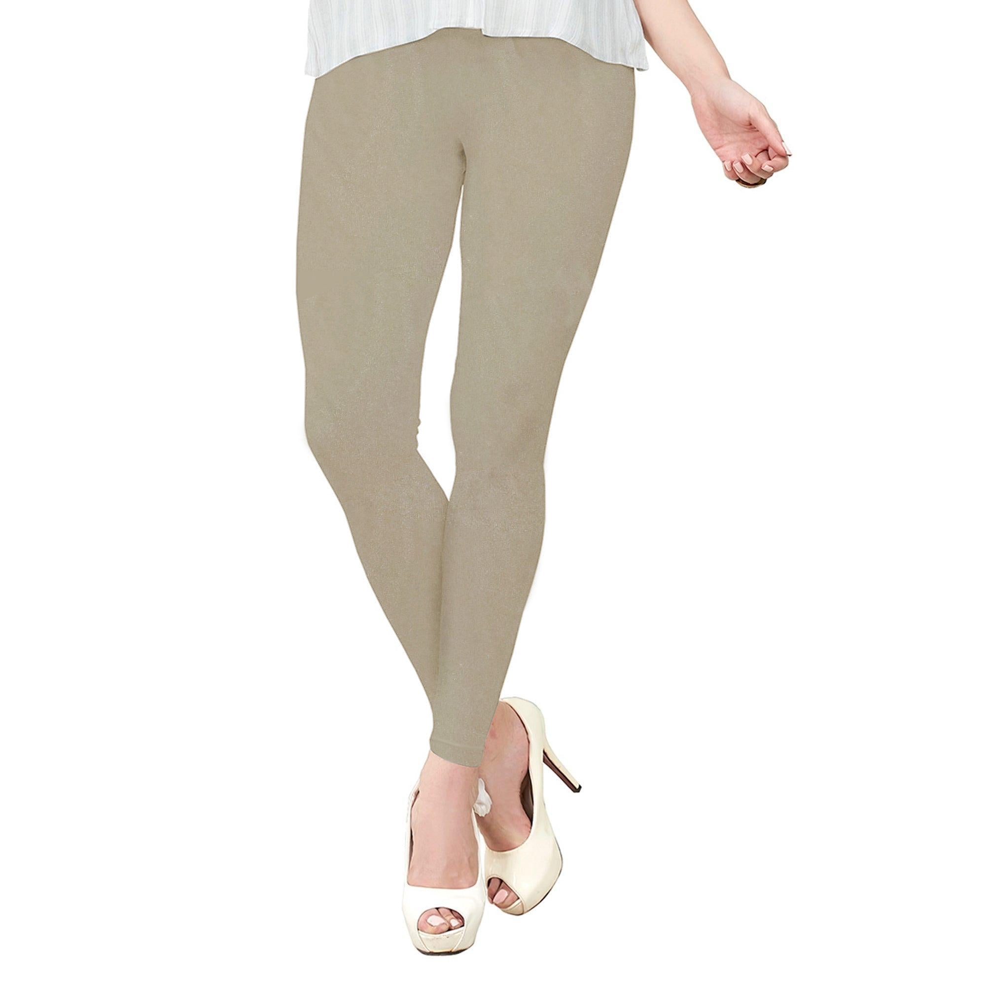 Beige Pure Cotton Ankle Length Leggings