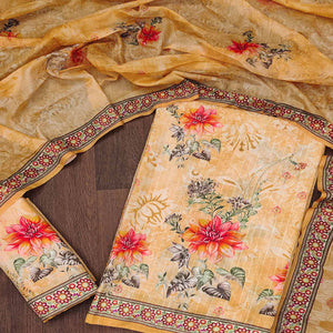 Yellow Floral Digital Printed Muslin Dress Material