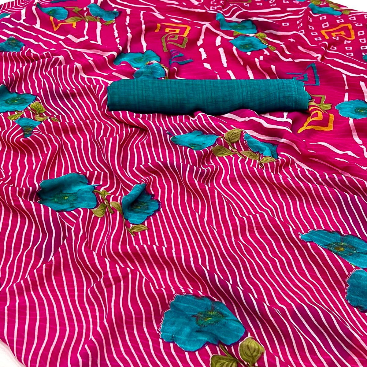 Pink Floral Digital Printed Georgette Saree