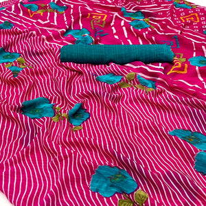 Pink Floral Digital Printed Georgette Saree