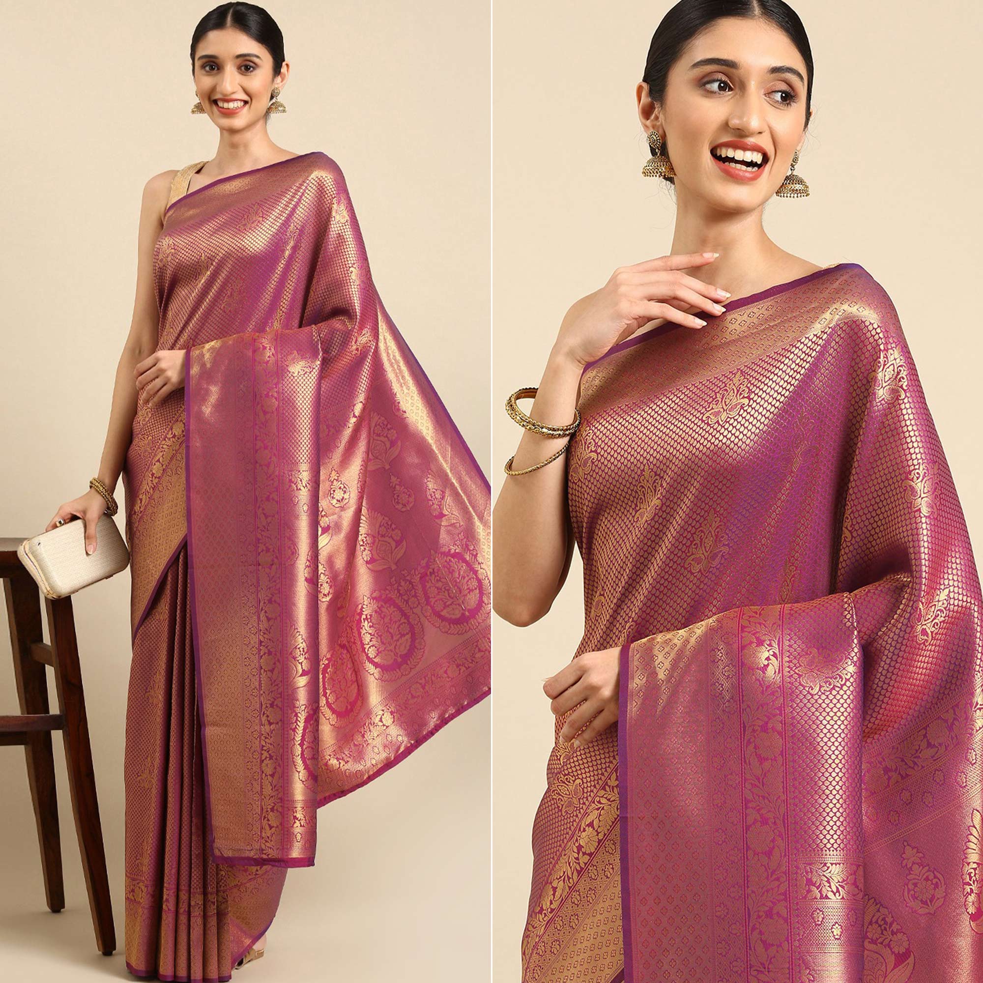 Wine Woven Kanjivaram Silk Saree