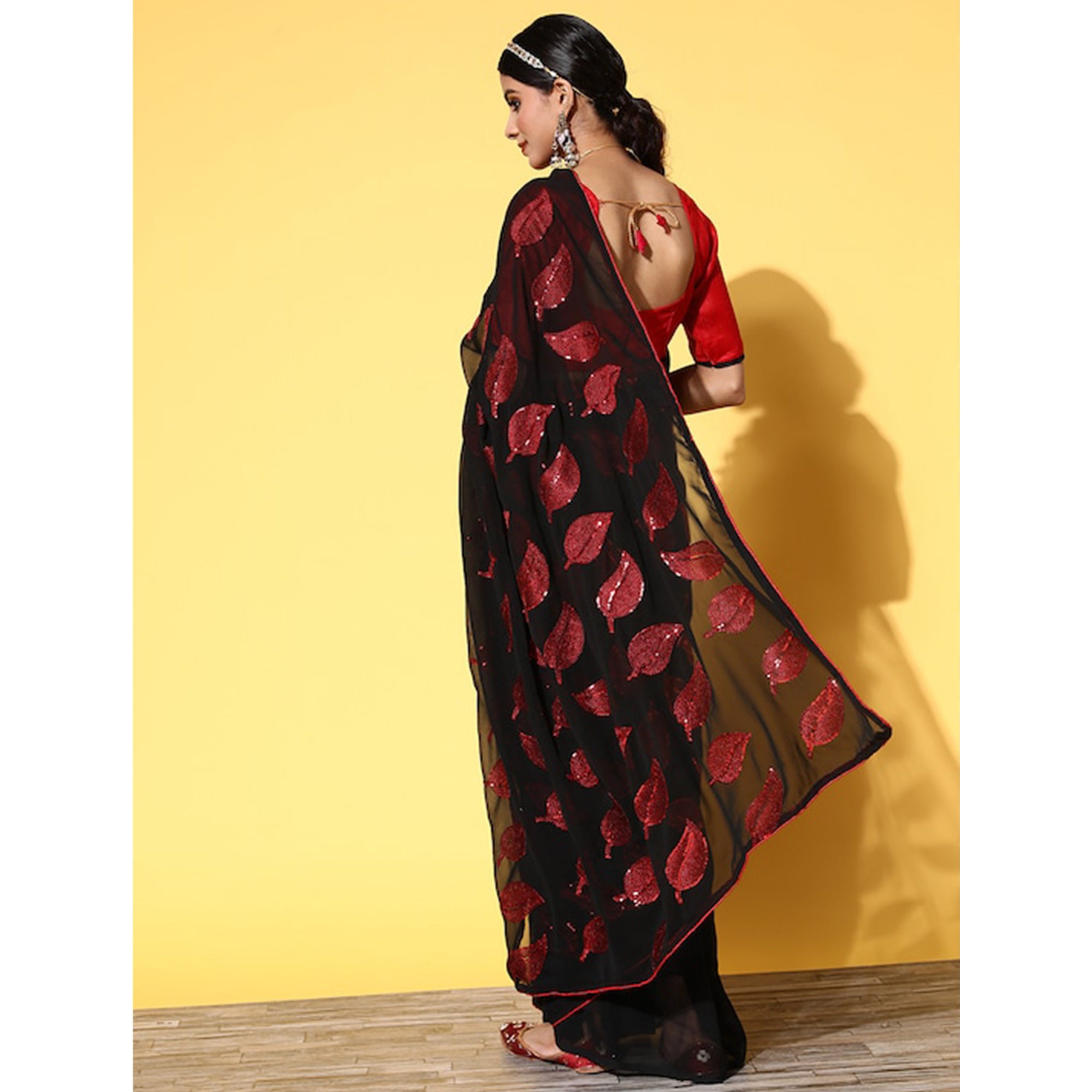 Black Sequins Embroidered Georgette Saree