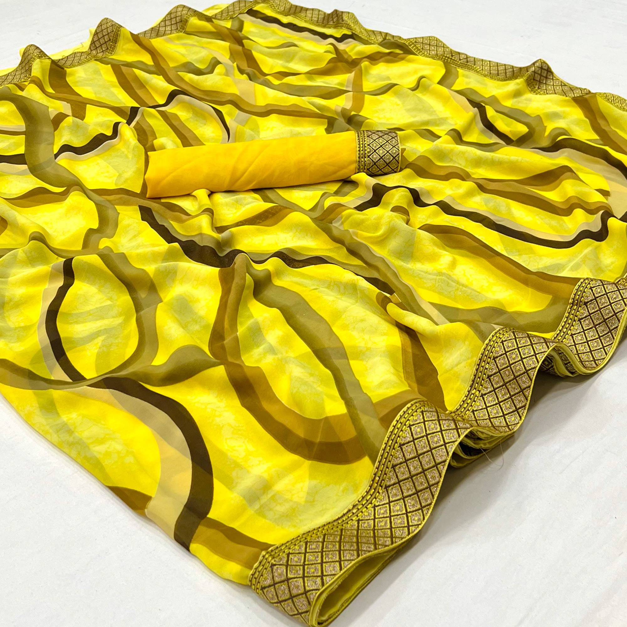 Yellow Printed Georgette Saree