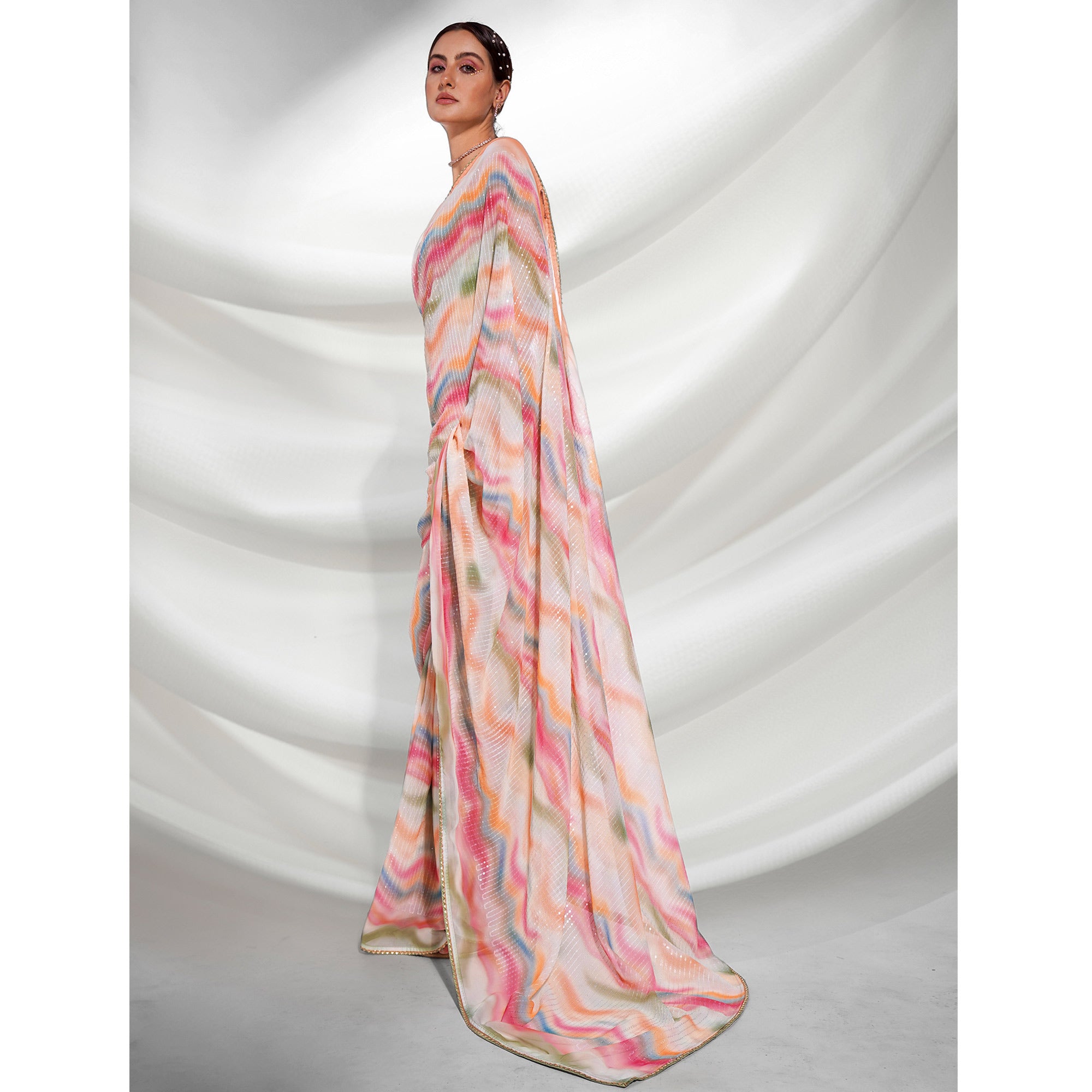 Multicolored Sequins Embroidered Georgette Saree