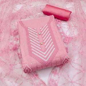 Pink Sequins Embroidered Chanderi Dress Material