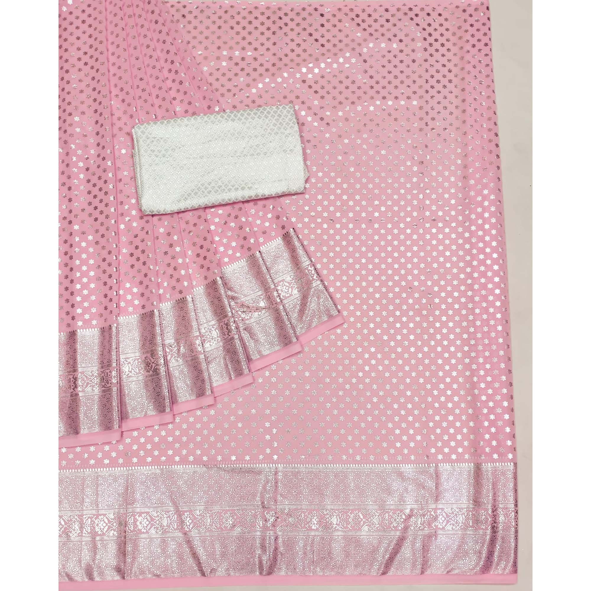 Pink Foil Printed Georgette Saree