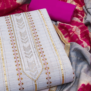 Grey Printed Cotton Blend Dress Material