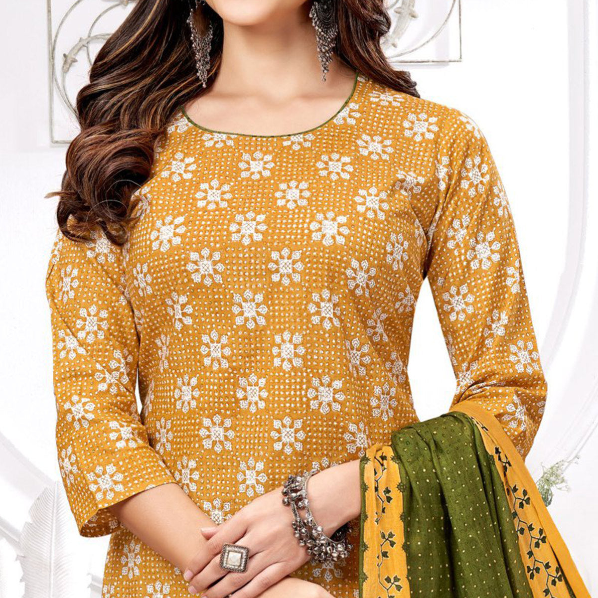 Mustard Printed Pure Cotton Suit