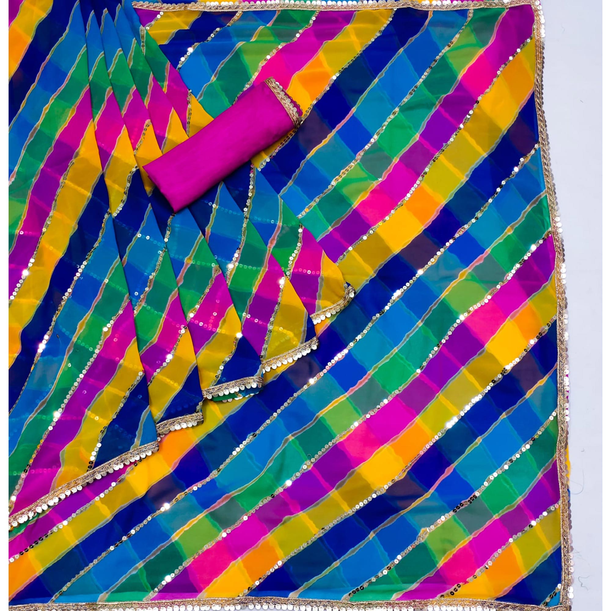 Multicolor Sequins Work Georgette Saree
