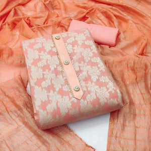 Peach Floral Woven Modal Dress Material