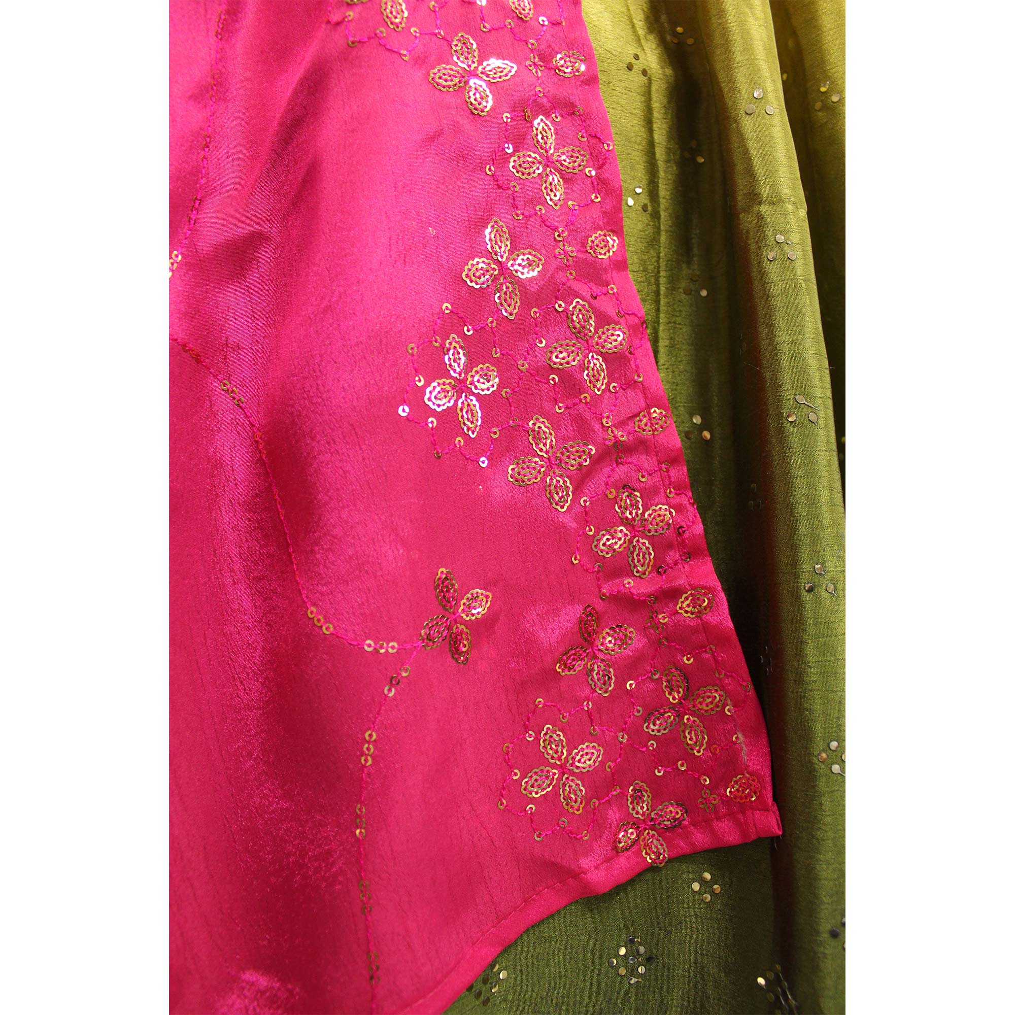 Mustard & Olive Green Embellished Mirror Work Georgette Lehenga Choli