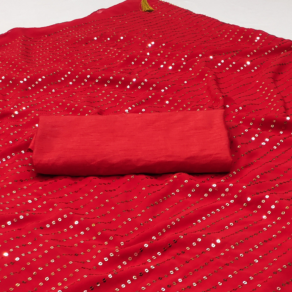 Red Sequins Embroidered Georgette Saree