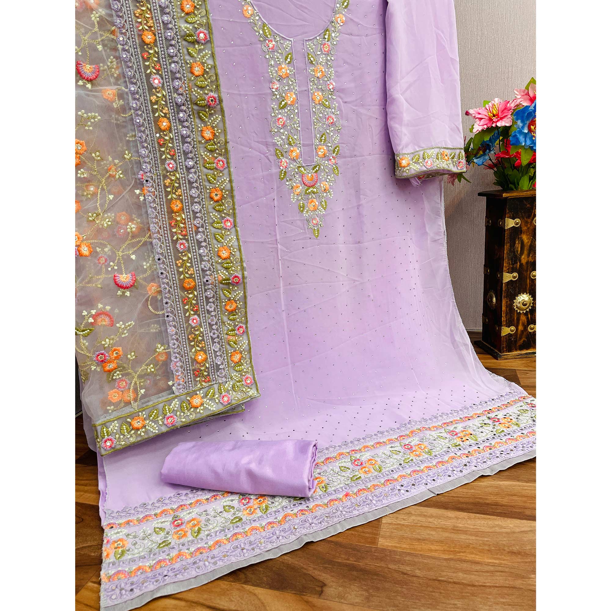 Light Purple Floral Embroidered Georgette Salwar Suit
