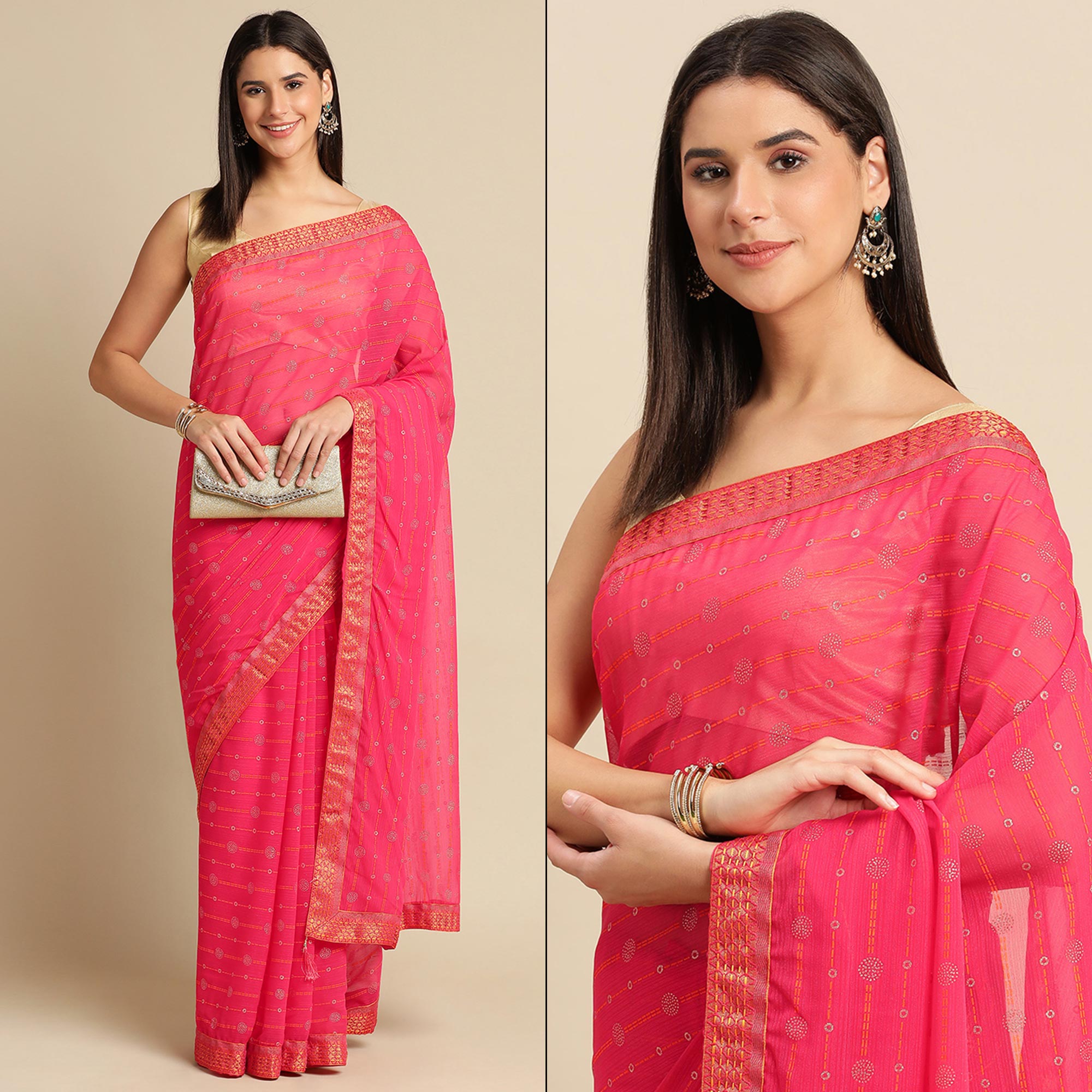 Pink Foil Printed Zomato Saree