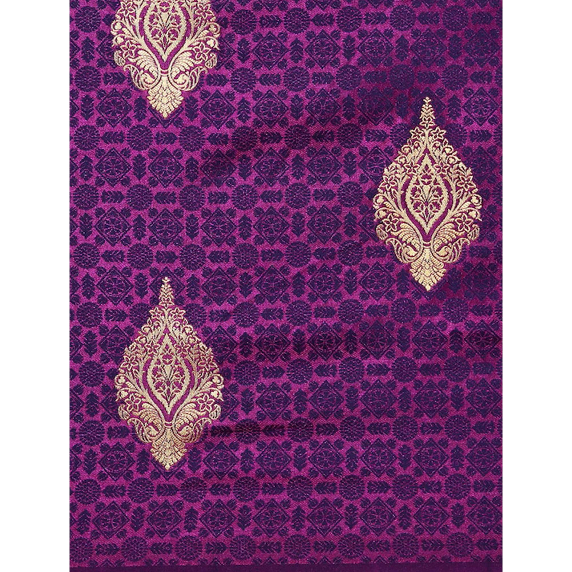 Purple Woven Kanjivaram Silk Saree WithTassels