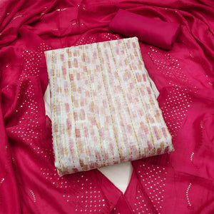 Off White Digital Printed With Embroidered Chanderi Dress Material