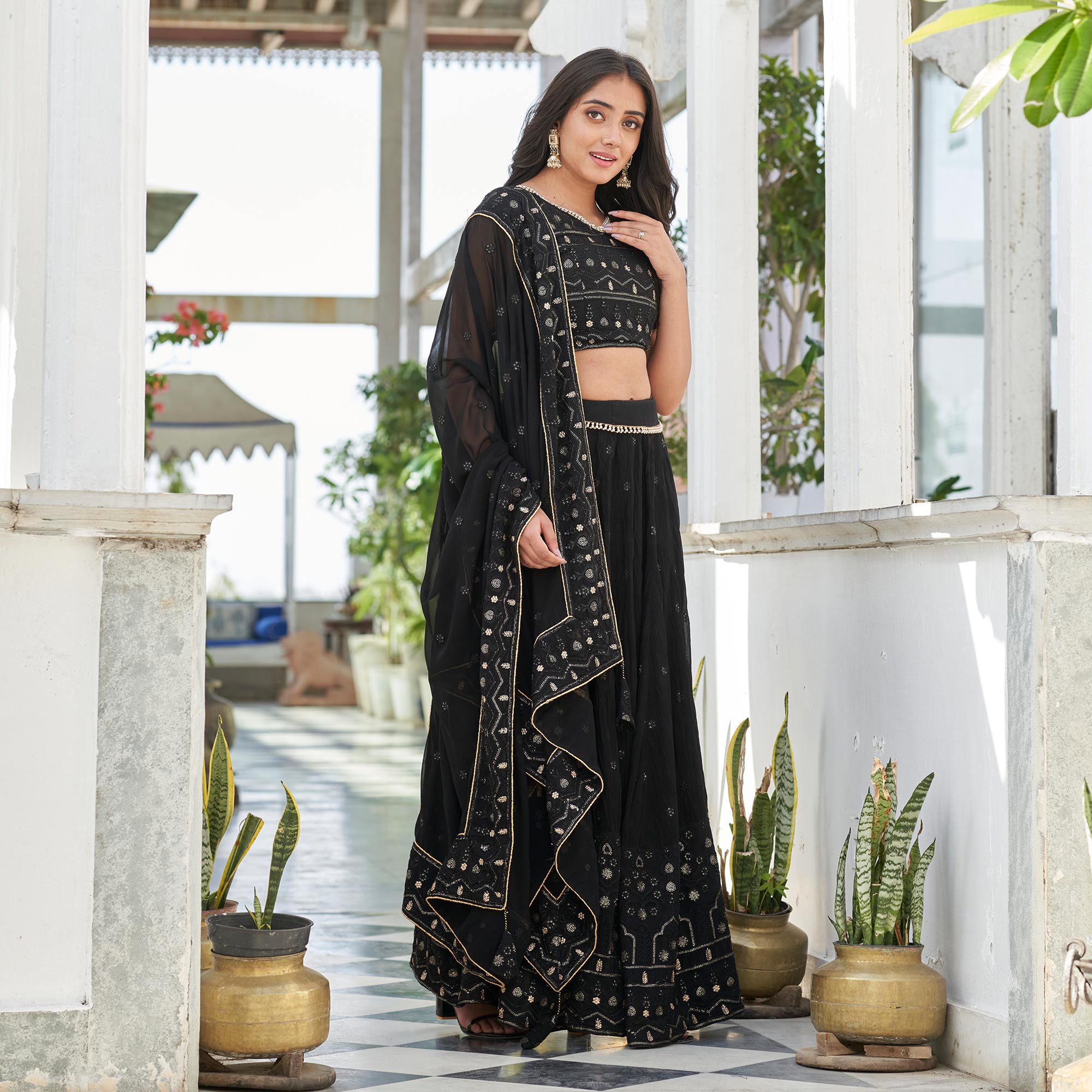 Black Sequins Embroidered Georgette Lehenga Choli